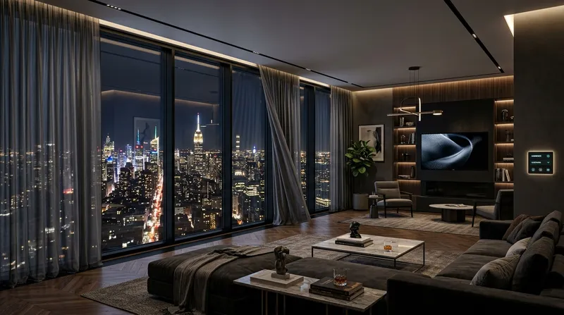 Motorized sheer curtains and blinds in modern Noida residence