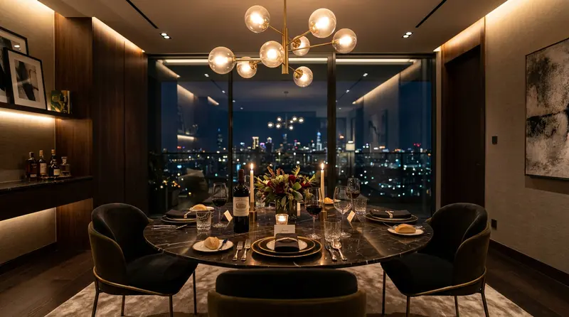 03 — 8:00 PM — Dinner atmosphere with warm architectural glow
