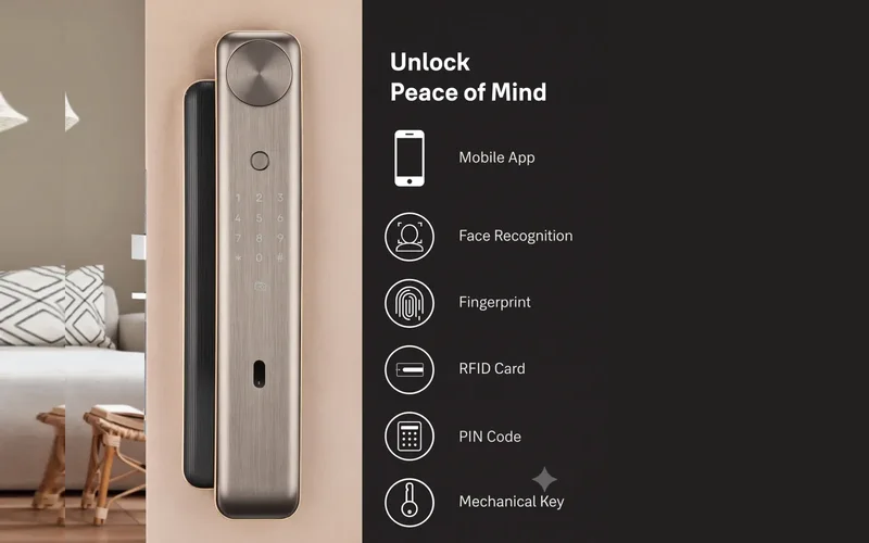 Biometric smart lock with face recognition, fingerprint and mobile app access